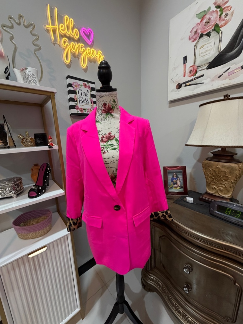 JODIFL Hot Pink Blazer with Leopard Cuff Accent - Picture 10 of 16